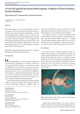 A Case of Congenital Syndromic Hydrocephalus: a Subtype of ‘Game-Friedman- Paradice Syndrome'