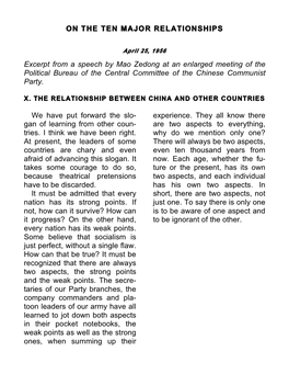 ON the TEN MAJOR RELATIONSHIPS Excerpt from A