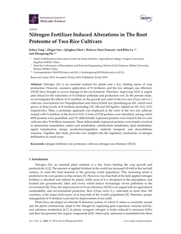 Nitrogen Fertilizer Induced Alterations in the Root Proteome of Two Rice Cultivars