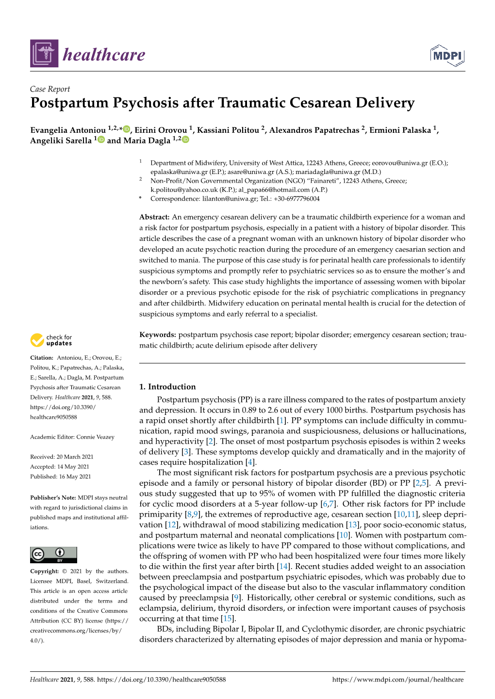 Postpartum Psychosis After Traumatic Cesarean Delivery