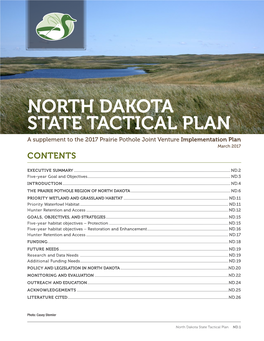 NORTH DAKOTA STATE TACTICAL PLAN a Supplement to the 2017 Prairie Pothole Joint Venture Implementation Plan March 2017 CONTENTS