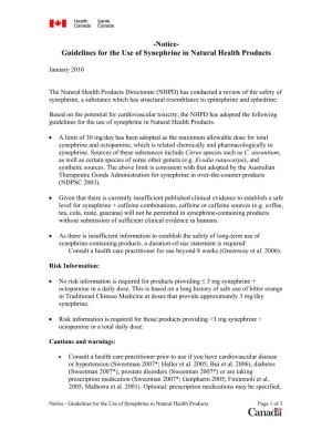 Guidelines for the Use of Synephrine in Natural Health Products