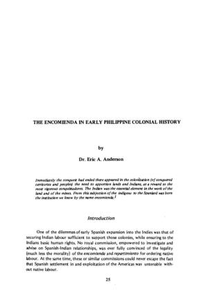 The Encomienda in Early Philippine Colonial History