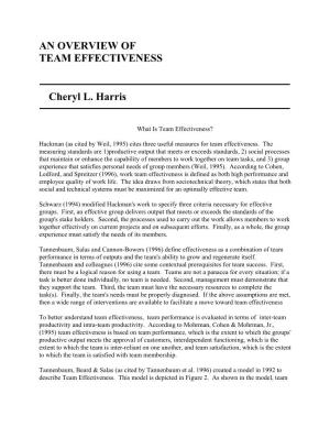 AN OVERVIEW of TEAM EFFECTIVENESS Cheryl L. Harris