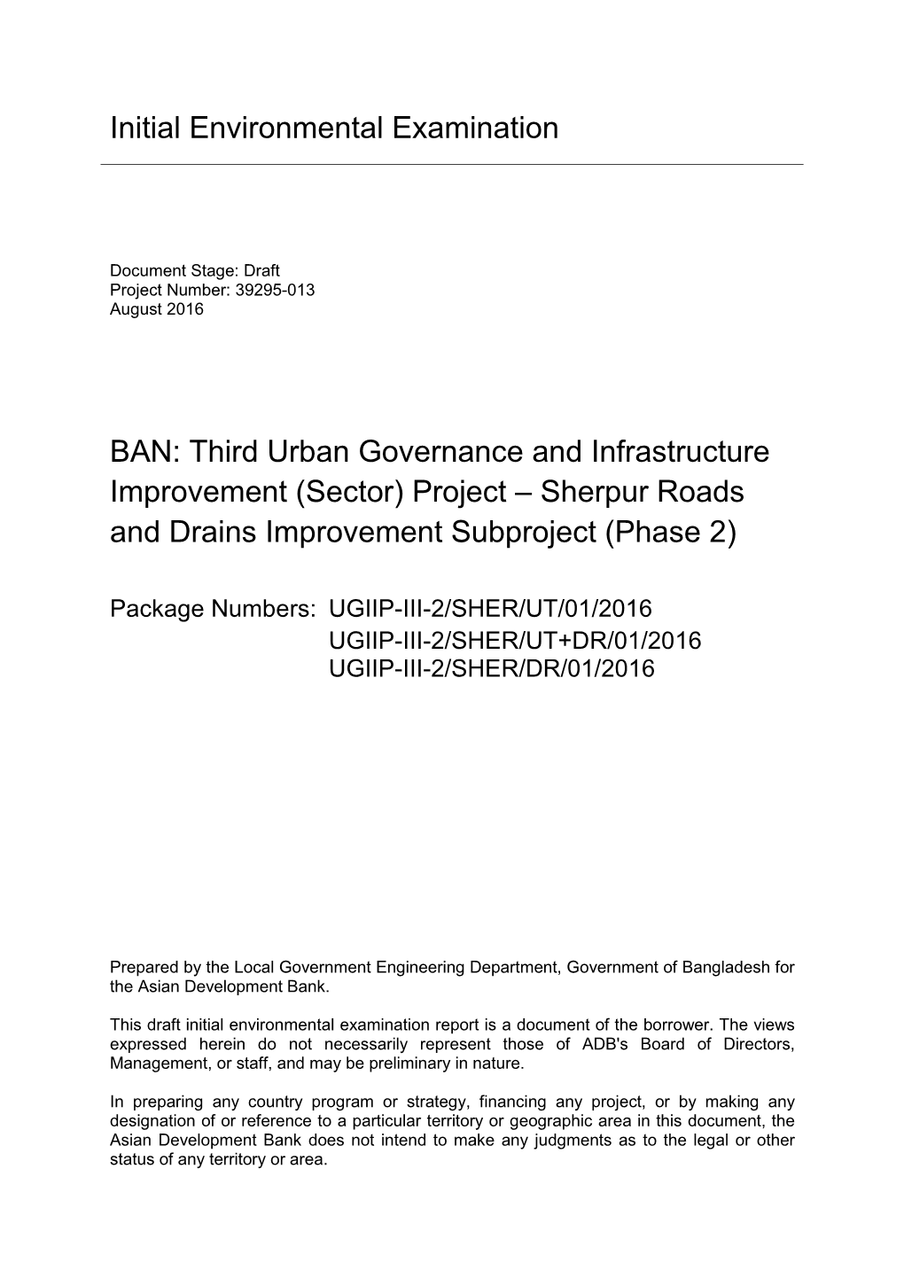 Project – Sherpur Roads and Drains Improvement Subproject (Phase 2)