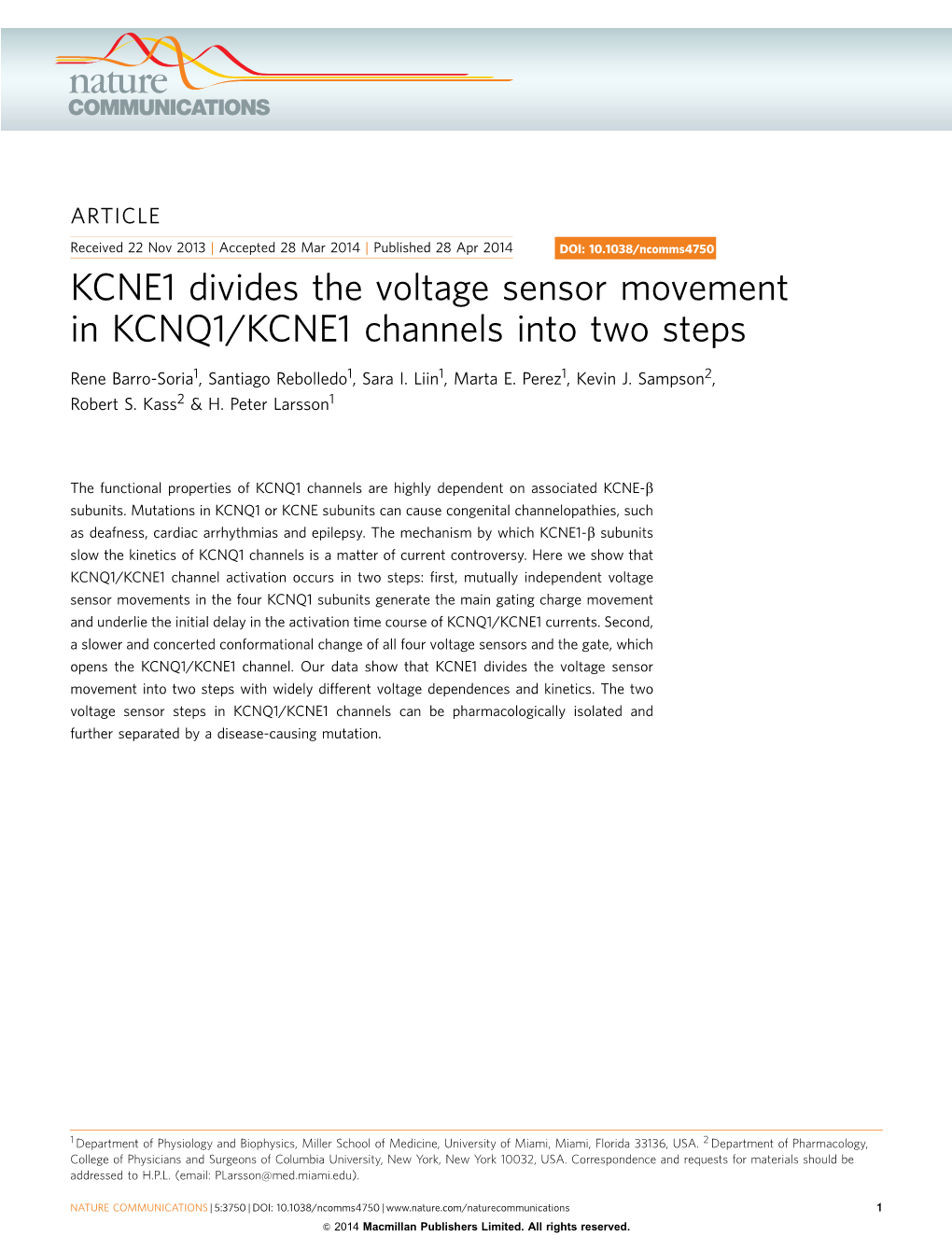 KCNE1 Divides the Voltage Sensor Movement in KCNQ1/KCNE1 Channels Into Two Steps