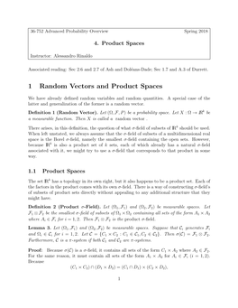 1 Random Vectors and Product Spaces