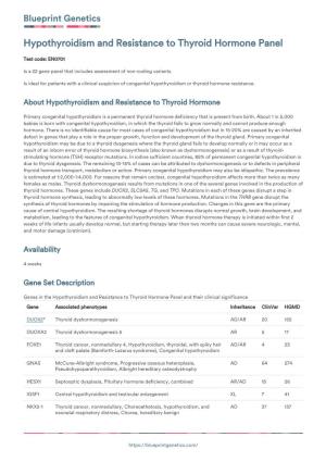 Hypothyroidism and Resistance to Thyroid Hormone Panel