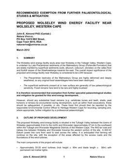 Wolseley Wind Farm Paleo Specialist Scoping Report Needs Final Check by MN