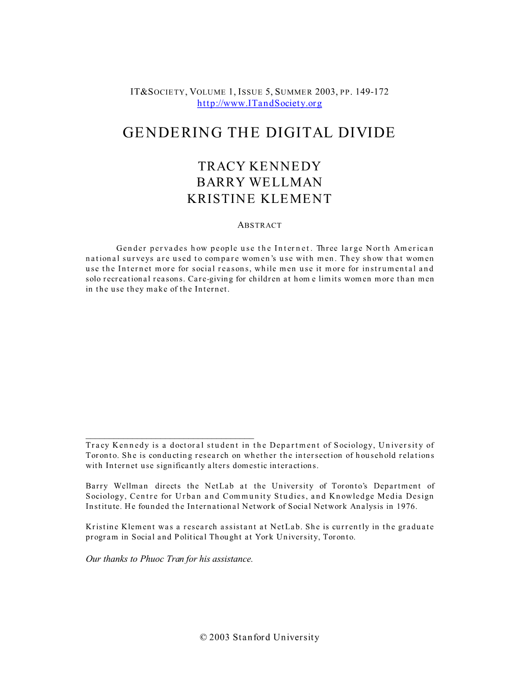 Gendering the Digital Divide