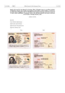 Model Cards Issued by the Ministries of Foreign Affairs of Member States