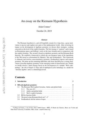 An Essay on the Riemann Hypothesis Arxiv:1509.05576V1 [Math.NT] 18 Sep 2015
