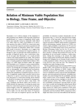 Relation of Minimum Viable Population Size to Biology, Time Frame, and Objective