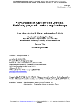 New Strategies in Acute Myeloid Leukemia: Redefining Prognostic Markers to Guide Therapy