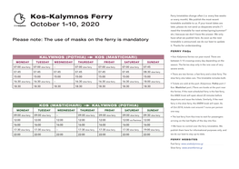 Kos–Kalymnos Ferry October 1–10, 2020