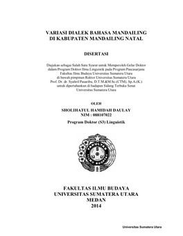 Variasi Dialek Bahasa Mandailing Di Kabupaten Mandailing Natal Fakultas Ilmu Budaya Universitas Sumatera Utara Medan 2014