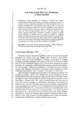 Lost in the Scotch Mist. New Attributions to Tobias Smollett