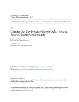 Coming out Day Presenter Robyn Ochs - Beyond Binaries: Identity and Sexuality Joseph A