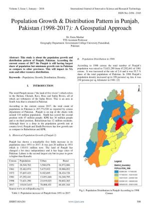 Population Growth & Distribution Pattern in Punjab, Pakistan