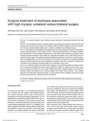 Surgical Treatment of Esotropia Associated with High Myopia: Unilateral Versus Bilateral Surgery