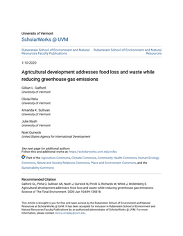 Agricultural Development Addresses Food Loss and Waste While Reducing Greenhouse Gas Emissions