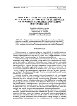 Topics and Issues in Ethnoentomology with Some Suggestions for the Development of Hypothesis-Generation and Testing in Ethnobiology