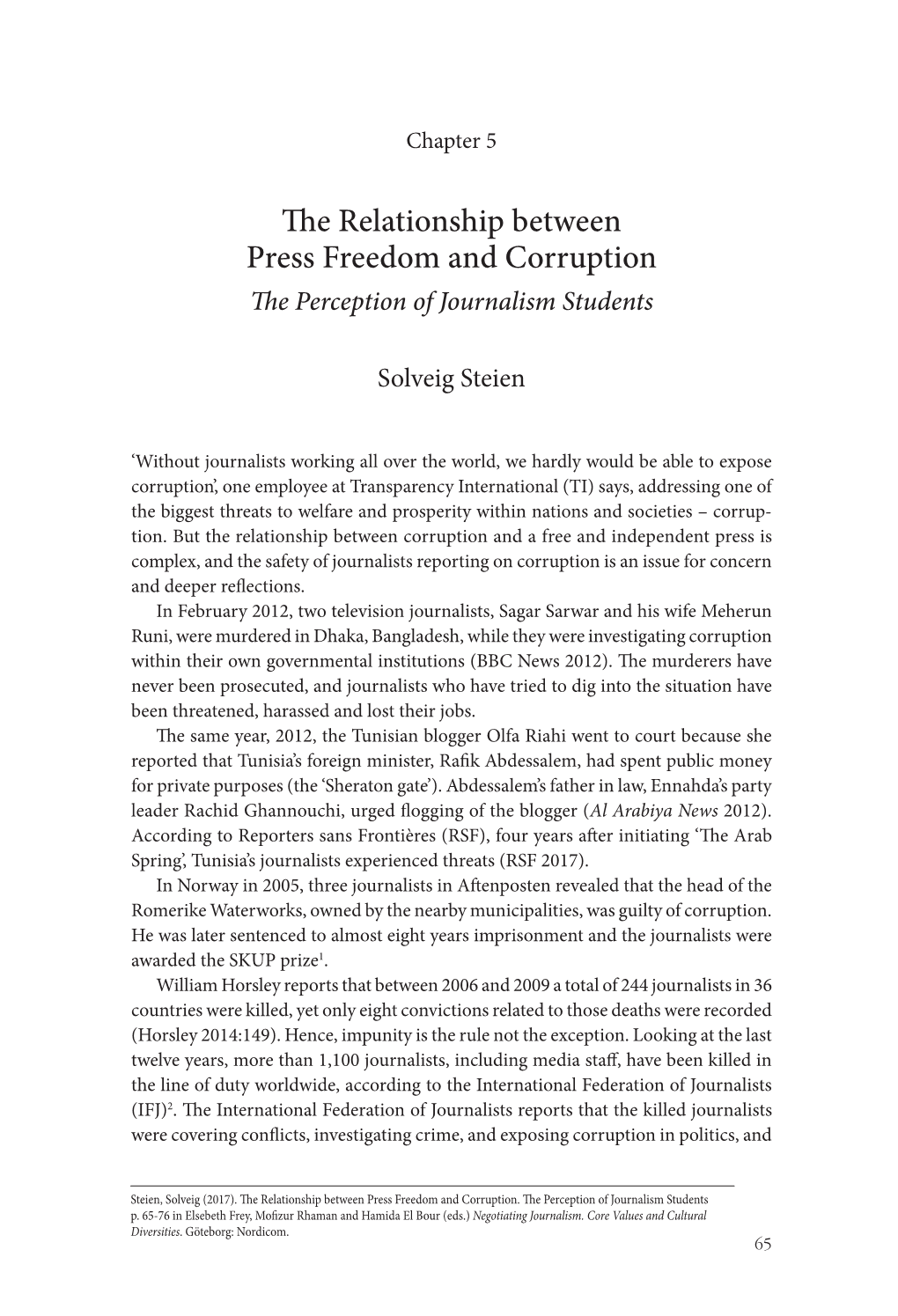 The Relationship Between Press Freedom and Corruption the Perception of Journalism Students