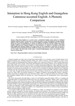 Intonation in Hong Kong English and Guangzhou Cantonese-Accented English: a Phonetic Comparison