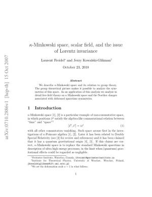 Κ-Minkowski Space, Scalar Field, and the Issue of Lorentz Invariance