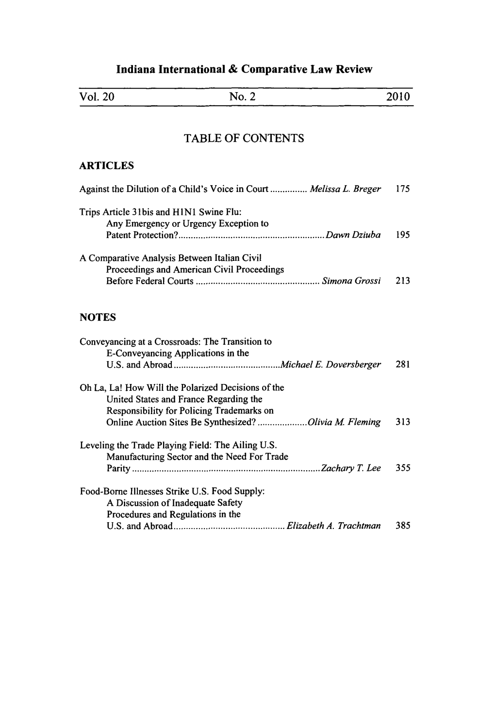 Indiana International & Comparative Law Review Vol. 20 No. 2 2010