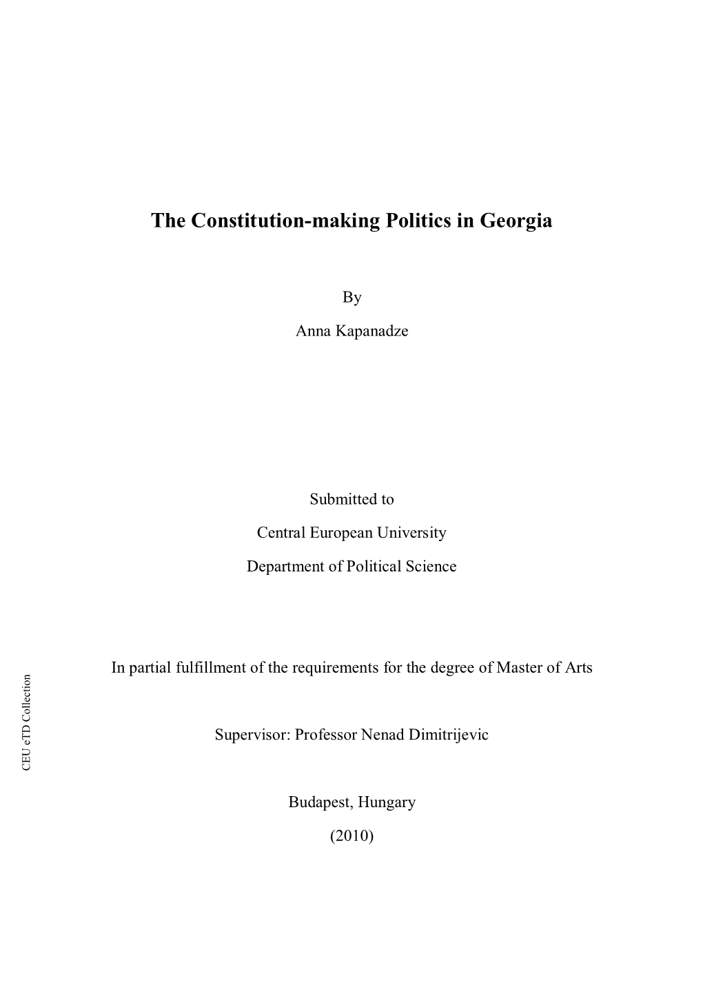 The Constitution-Making Politics in Georgia