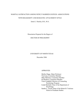 Marital Satisfaction Among Newly Married Couples: Associations with Religiosity and Romantic Attachment Style