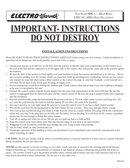 Instructions Do Not Destroy