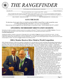 THE RANGEFINDER the Newsletter of the Oak Ridge Sportsmen’S Association