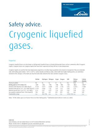 Safety Advice. Cryogenic Liquefied Gases