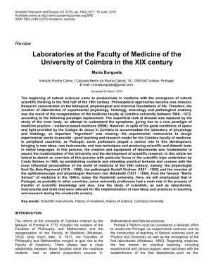 Laboratories at the Faculty of Medicine of the University of Coimbra in the XIX Century