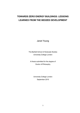 LESSONS LEARNED from the BEDZED DEVELOPMENT Janet