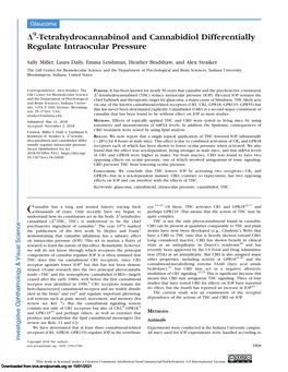 Tetrahydrocannabinol and Cannabidiol Differentially Regulate Intraocular Pressure
