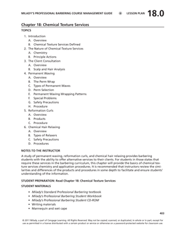 Chapter 18: Chemical Texture Services TOPICS