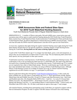Natural Resources Bruce Rauner, Governor One Natural Resources Way ∙ Springfield, Illinois 62702-1271 Wayne Rosenthal, Director