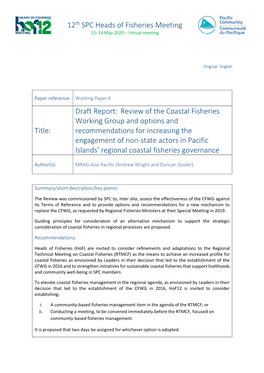 Draft Report: Review of the Coastal Fisheries Working Group And