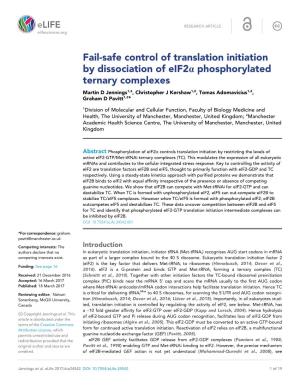 Fail-Safe Control of Translation Initiation by Dissociation of Eif2a