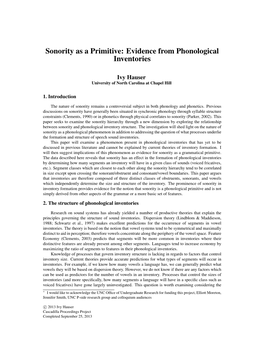 Sonority As a Primitive: Evidence from Phonological Inventories