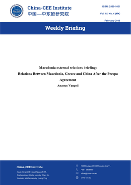 Relations Between Macedonia, Greece and China After the Prespa Agreement Anastas Vangeli