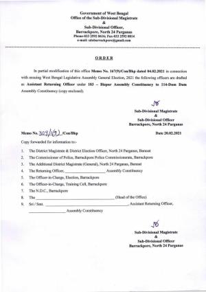 Government of West Bengal Office of the Sub-Divisional Magistrate & Sub-Divisional Officer, Barrackpore, North 24 Parganas P