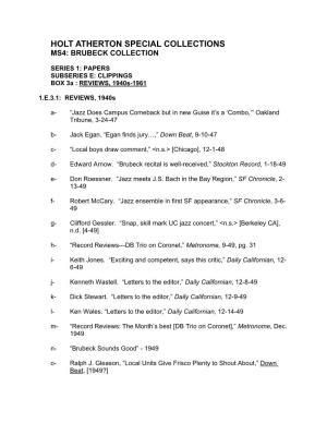 Holt Atherton Special Collections Ms4: Brubeck Collection