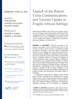 Crisis Communications and Vaccine Uptake in Fragile African Settings