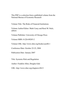 Systemic Risk and Regulation