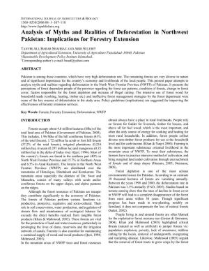 Analysis of Myths and Realities of Deforestation in Northwest Pakistan: Implications for Forestry Extension