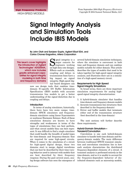 Signal Integrity Analysis and Simulation Tools Include IBIS Models